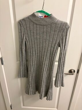 Anthropologie Gray Ribbed Knit Mini Dress